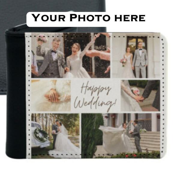 Custom WEDDING Gift PHOTO Bi-Fold Wallet Personalized - Picture 1 of 4